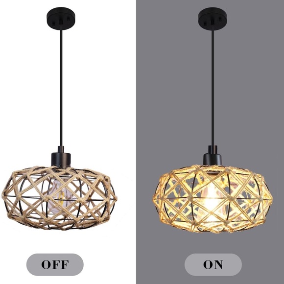 Pendant Lights Kitchen Island Woven Boho Chandelier Farmhouse Hanging Hemp Rope - Picture 6 of 7